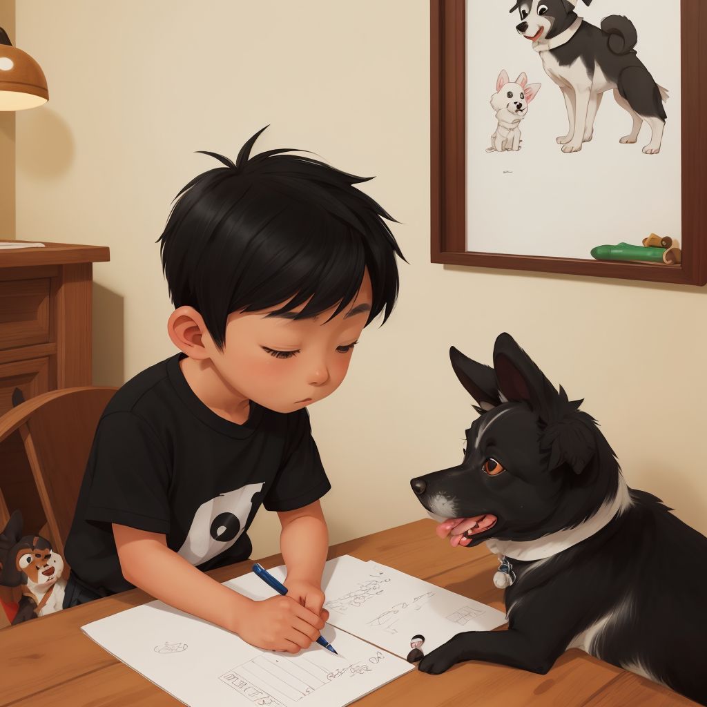 Jose writing a list with Lola beside him, suggesting items