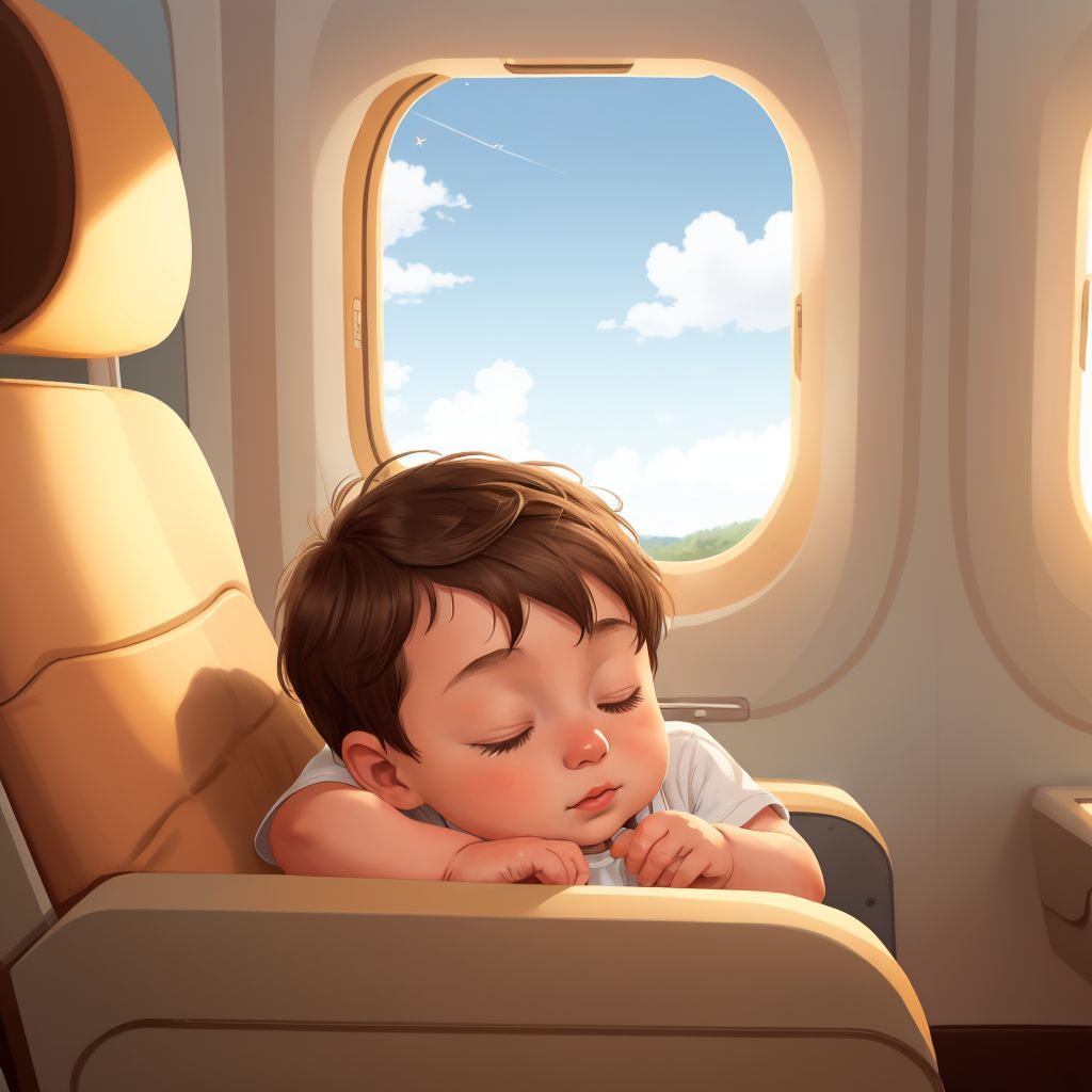 John Jr. asleep on the plane, dreaming of Uganda, with a window view of the sky