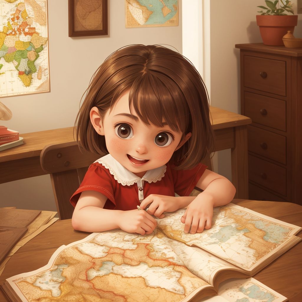 Lily excitedly sharing her adventure with her parents, the old map spread out on the table
