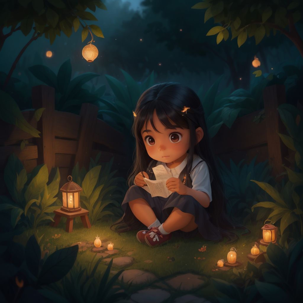 Jaleyni in the garden filled with fireflies, reflecting on the lessons of friendship and the adventures ahead.