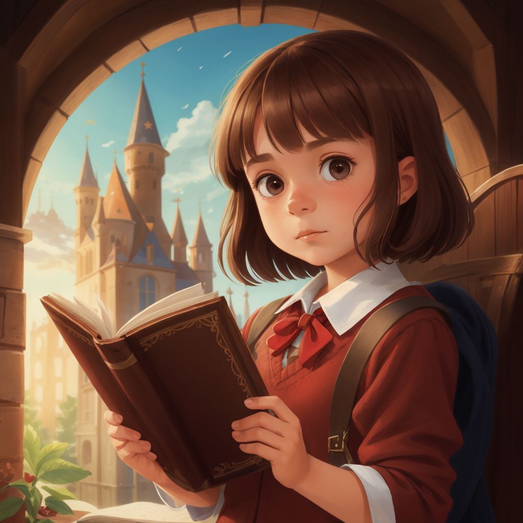 Ann holding her magical book, looking determined and ready for the new school year