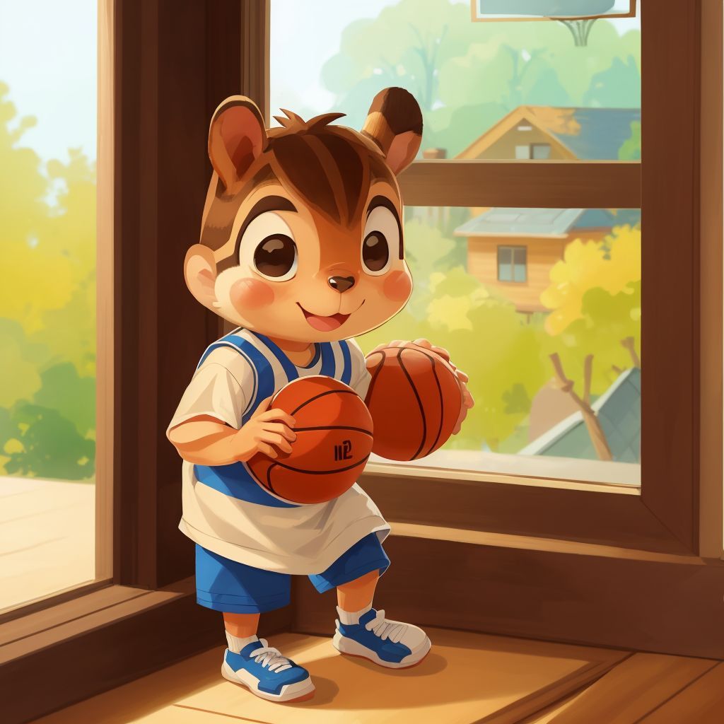 use same illustration style as page 1 Chip waking up and looking out side the window of his house in pajama's uniform